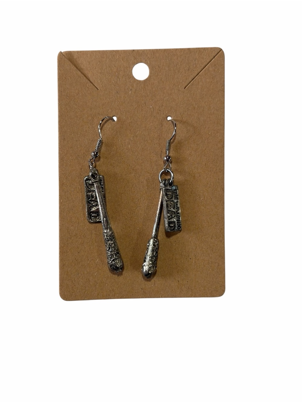 Silver baseball bat dead zombies walking dangle earrings